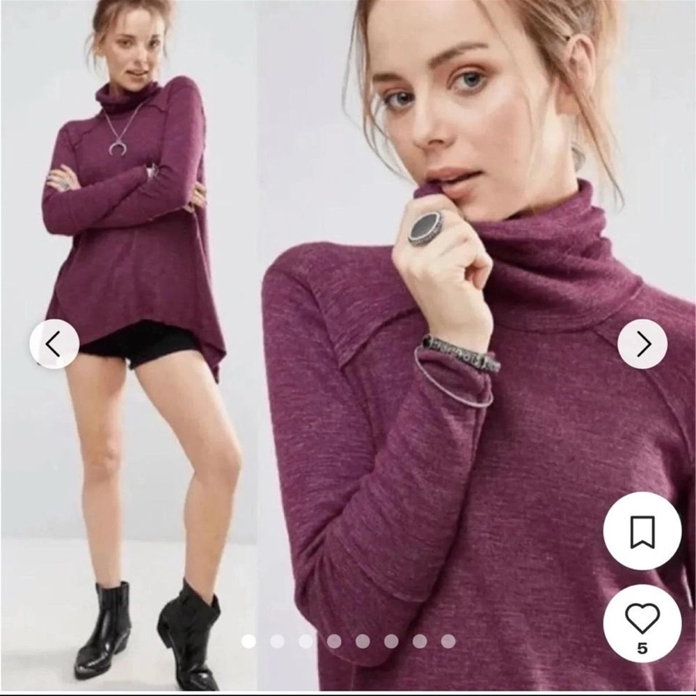 Free People We The Free Split Back Turtleneck Tunic Top Purple XS